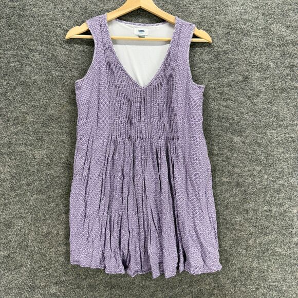 Old Navy Dress Women XS Purple Geometric Shift Short V-Neck Sleeveless Rayon - Picture 1 of 7